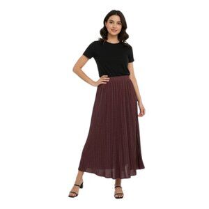 Pleione Long Pleated Flattering Midi Skirt Pull On Elastic Waist